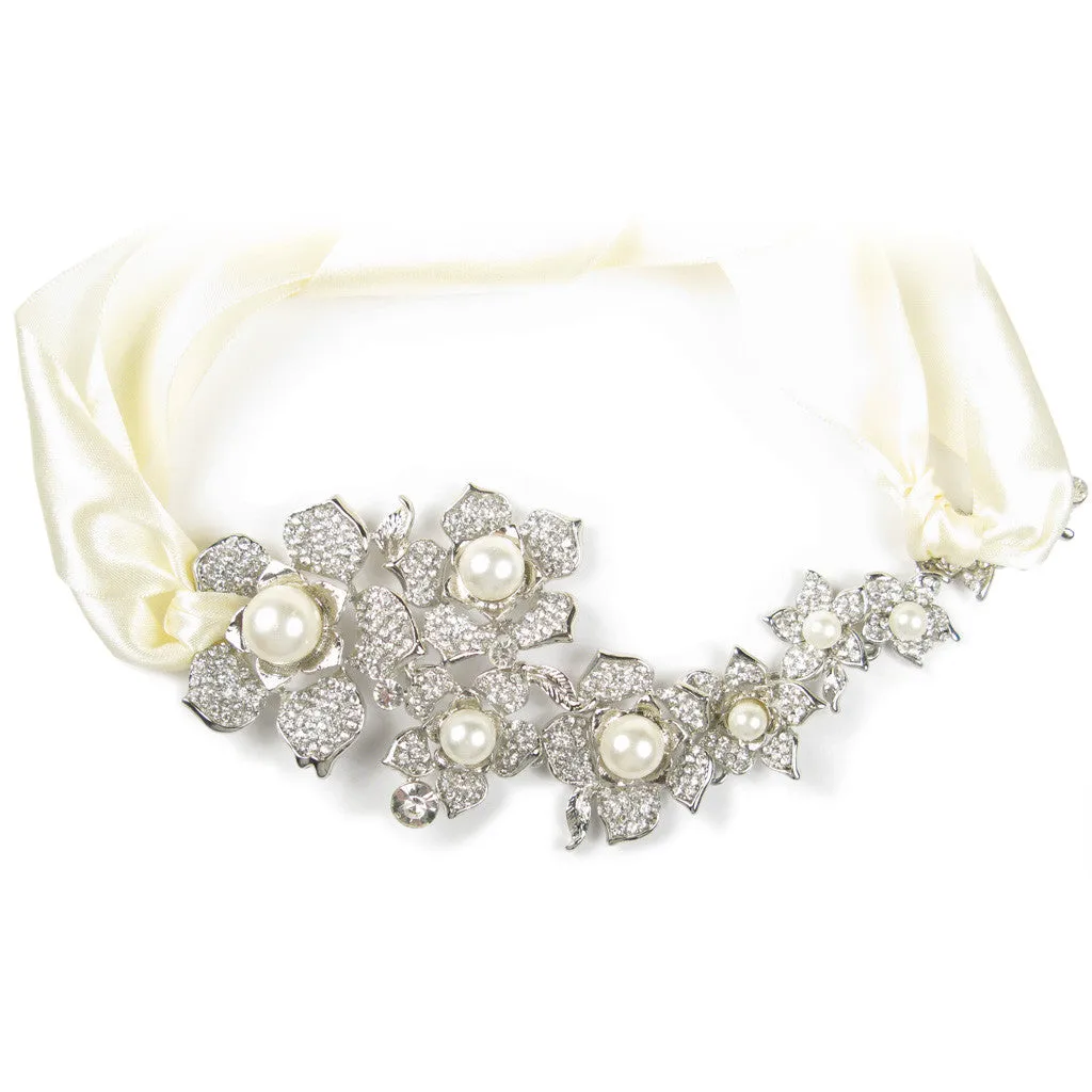 One-Of-A-Kind Pearl Orchid Cascade Heirloom Headpiece & Necklace