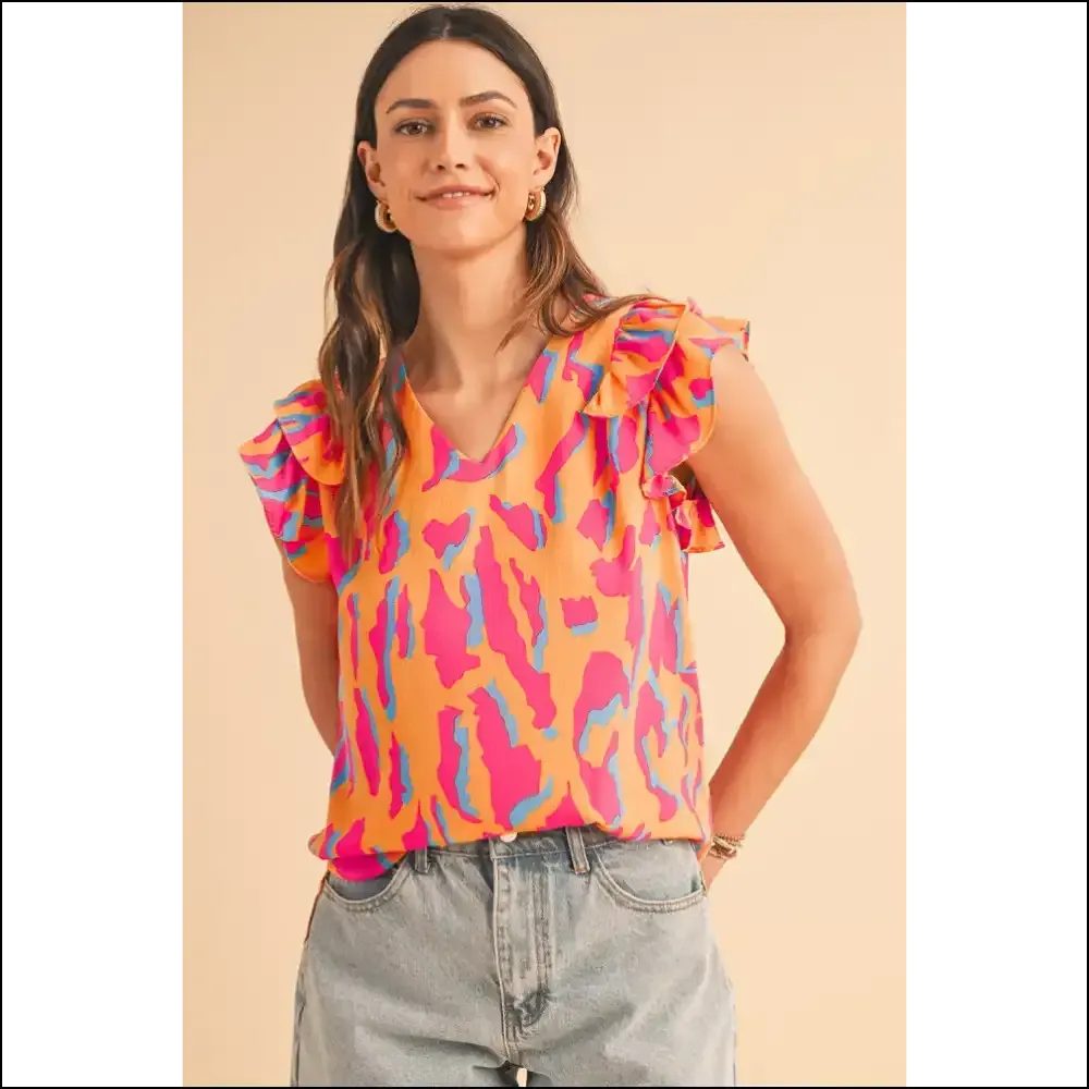 Orange Abstract Ruffled Sleeve Blouse: Because Adulting is Hard  🧡
