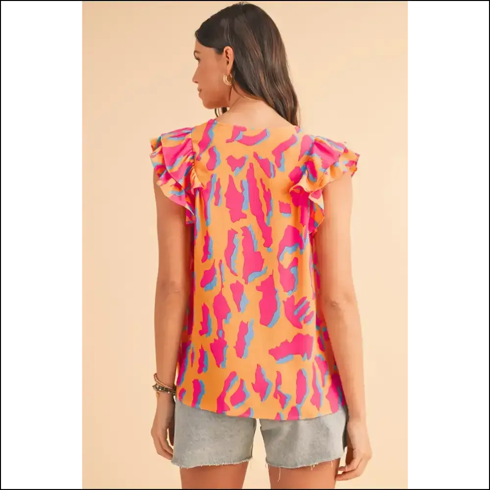 Orange Abstract Ruffled Sleeve Blouse: Because Adulting is Hard  🧡