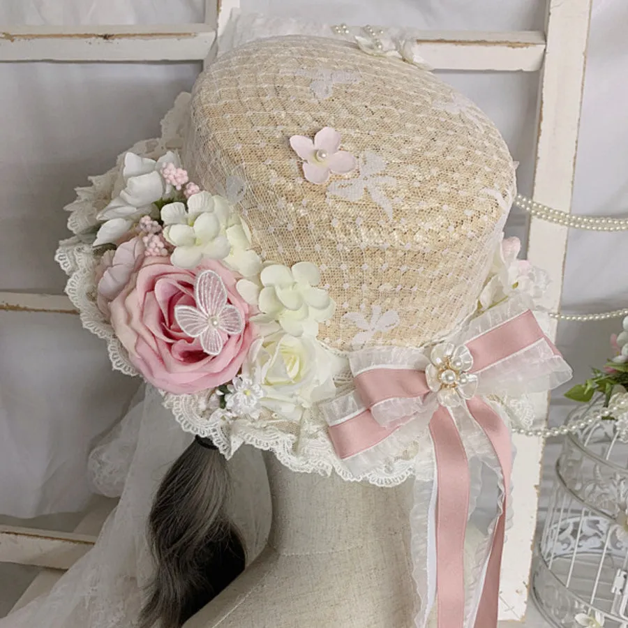 Original Elegant and Gorgeous Lolita Flowers Straw Hat