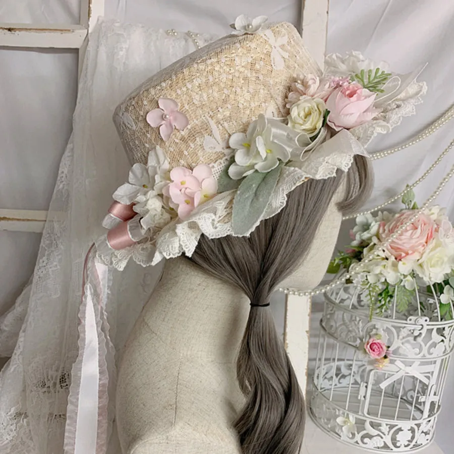 Original Elegant and Gorgeous Lolita Flowers Straw Hat