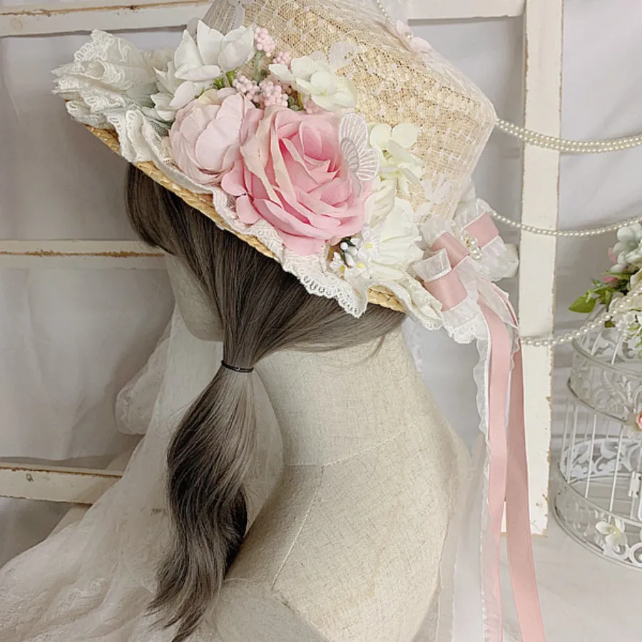 Original Elegant and Gorgeous Lolita Flowers Straw Hat