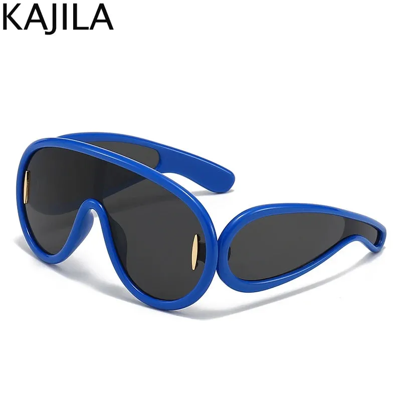 Oversized Wave Mask One-Piece Sunglasses for Women