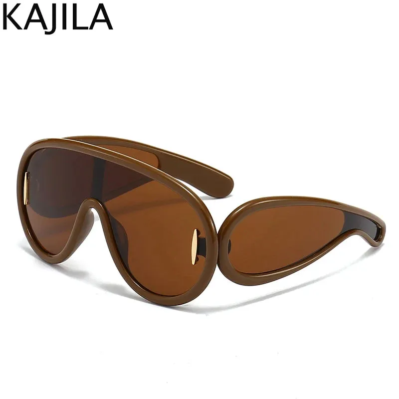 Oversized Wave Mask One-Piece Sunglasses for Women