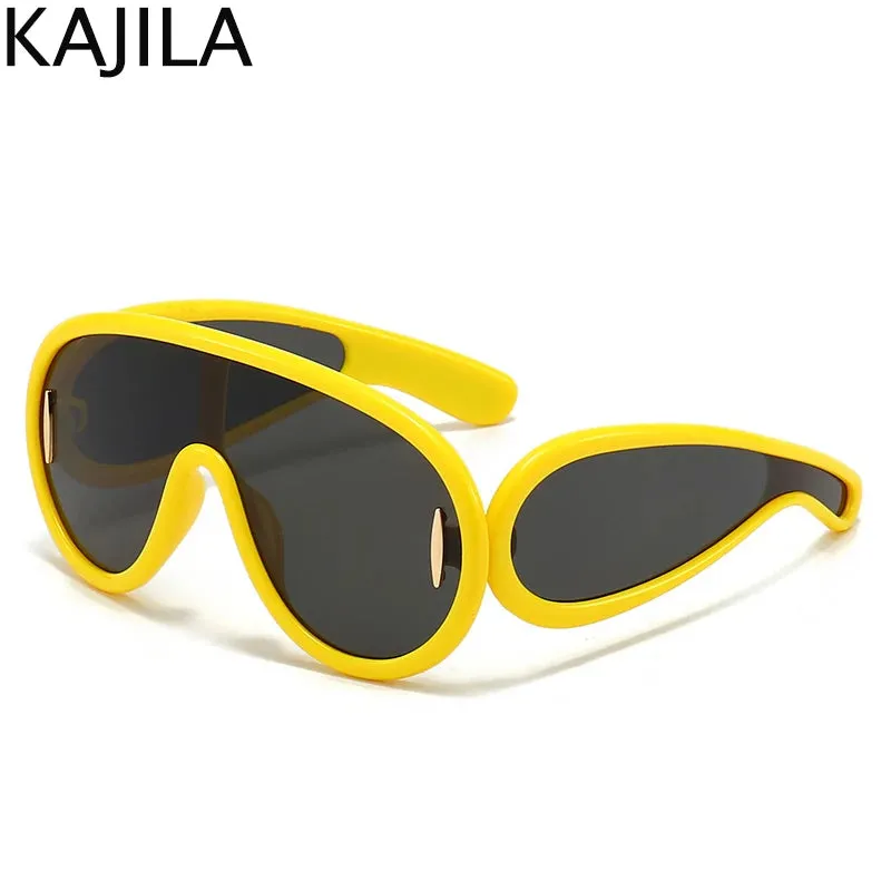 Oversized Wave Mask One-Piece Sunglasses for Women