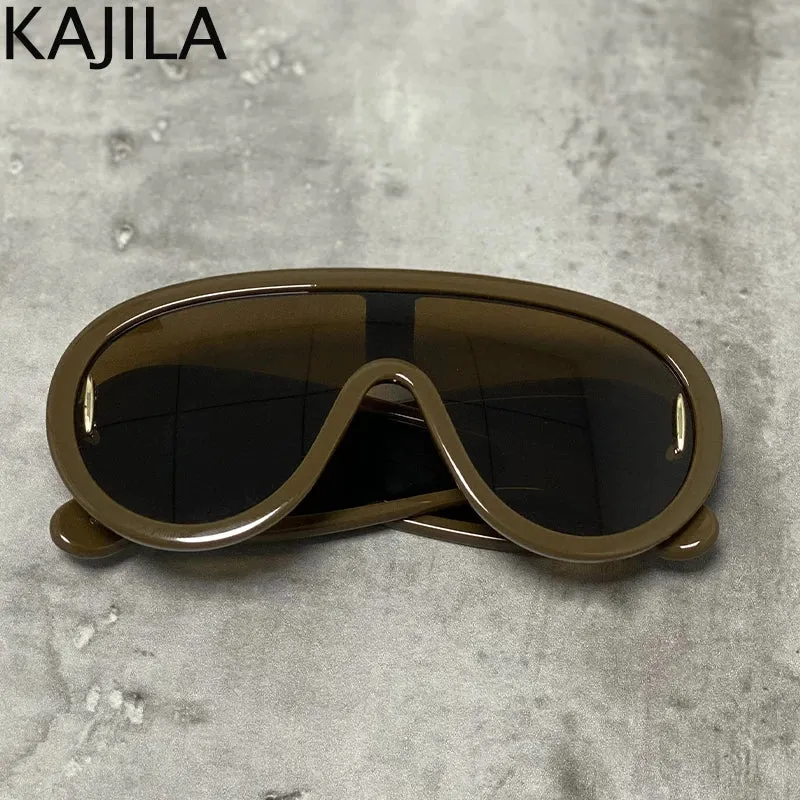 Oversized Wave Mask One-Piece Sunglasses for Women