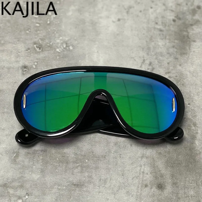 Oversized Wave Mask One-Piece Sunglasses for Women