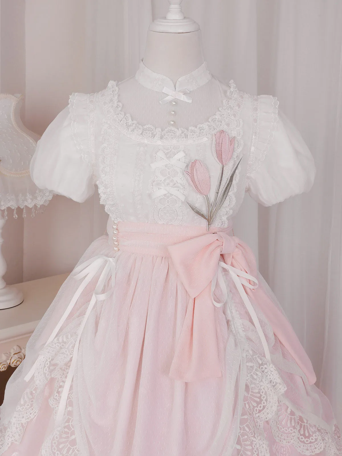 Pale pink flower embroidered dress