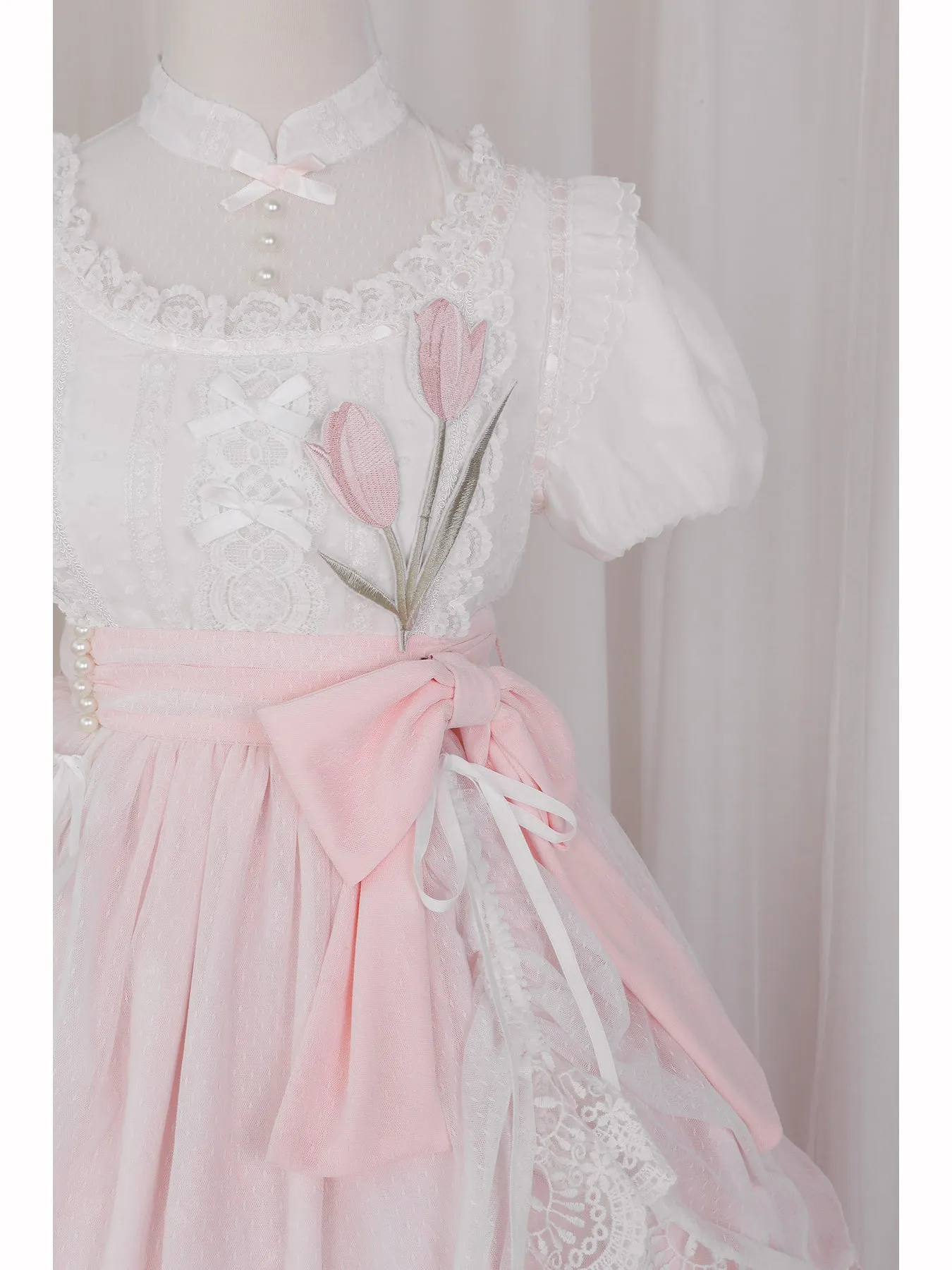 Pale pink flower embroidered dress