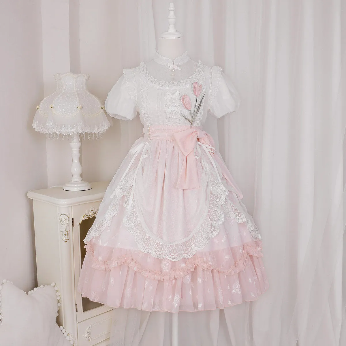 Pale pink flower embroidered dress