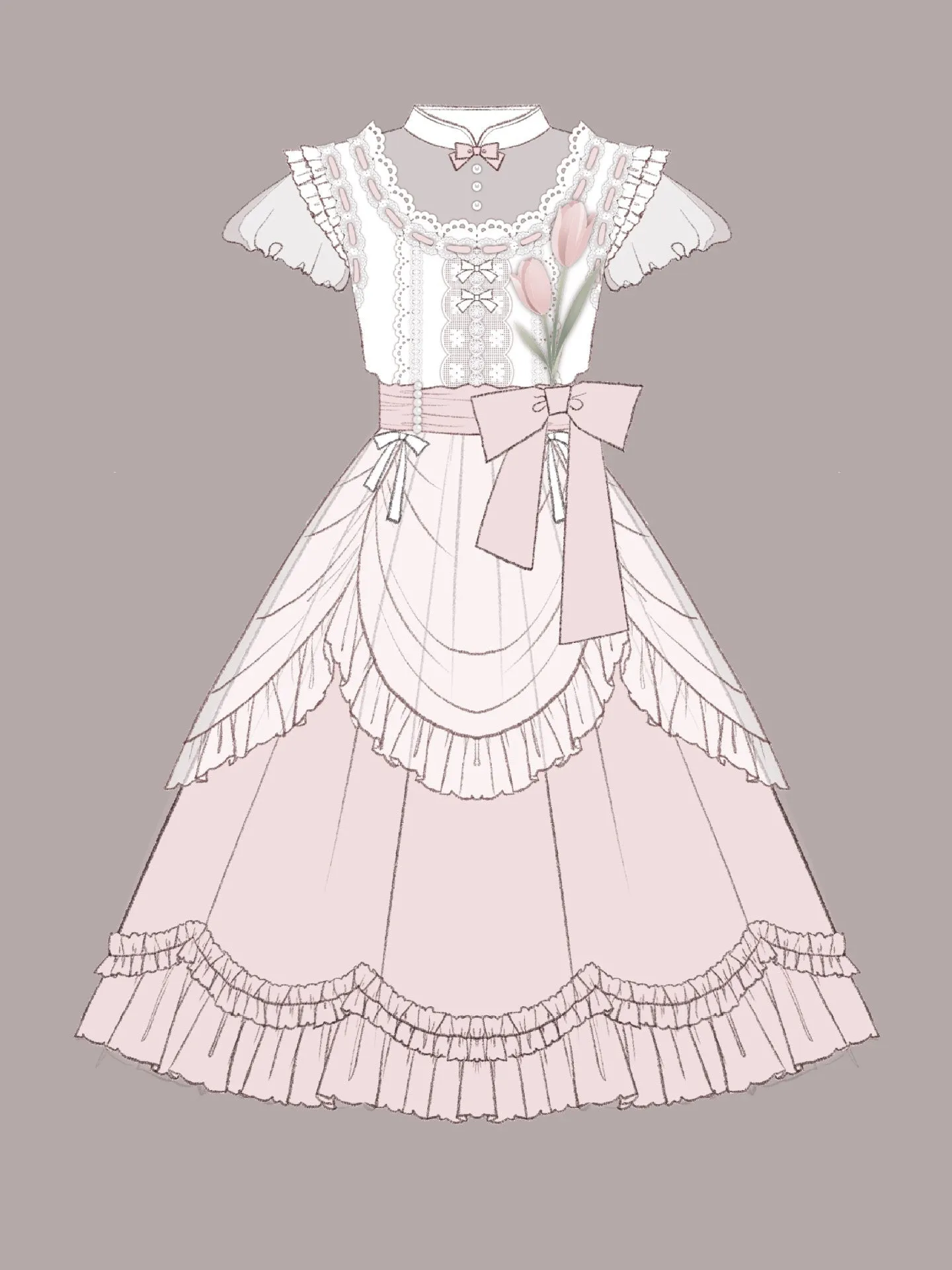 Pale pink flower embroidered dress