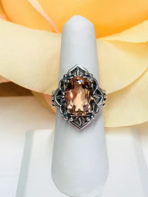 Peach Topaz Ring, Gothic Filigree Ring - Vintage Style Ring D98