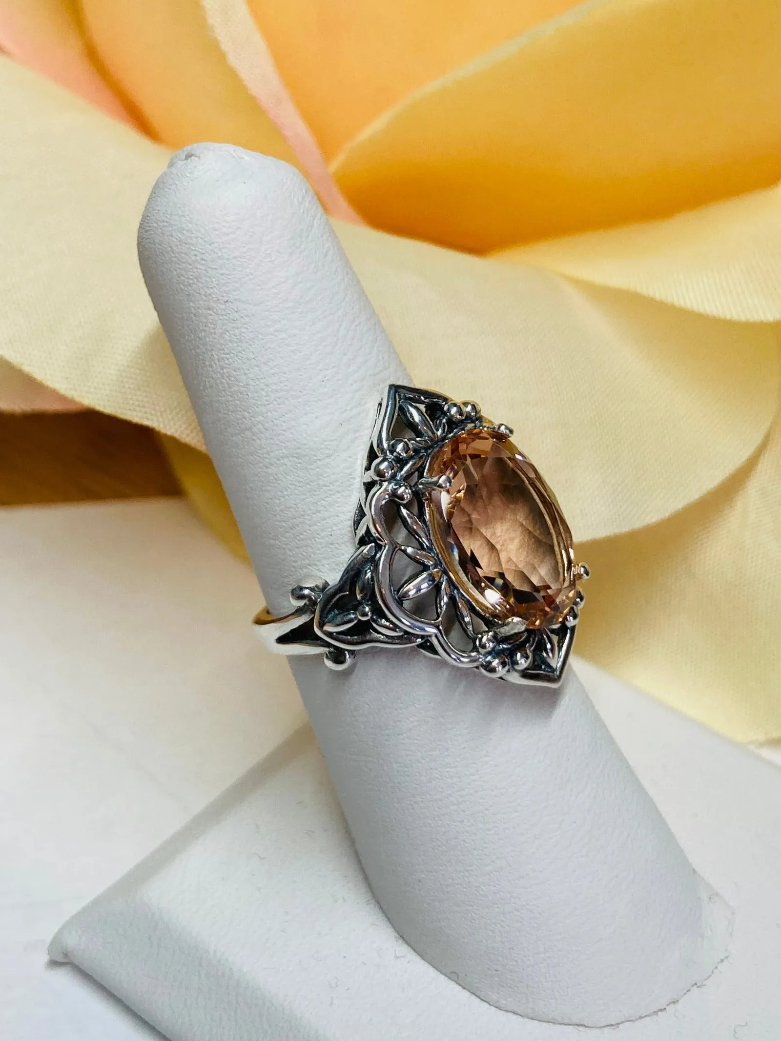 Peach Topaz Ring, Gothic Filigree Ring - Vintage Style Ring D98