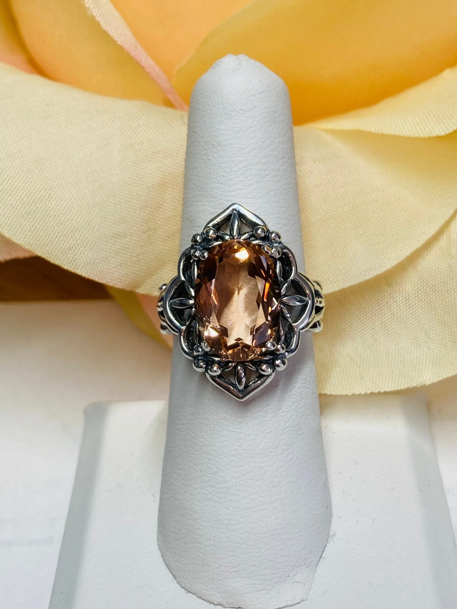 Peach Topaz Ring, Gothic Filigree Ring - Vintage Style Ring D98