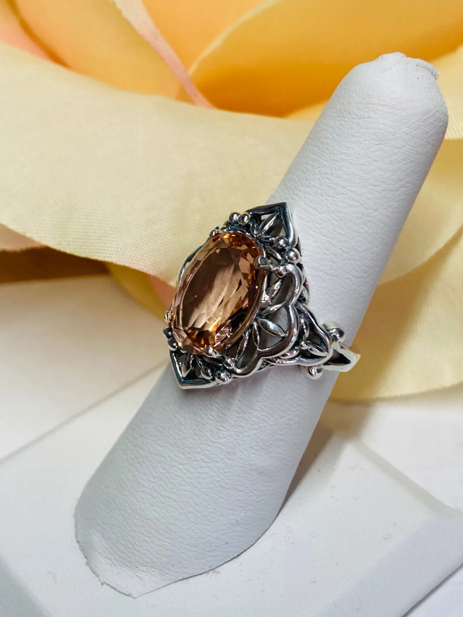 Peach Topaz Ring, Gothic Filigree Ring - Vintage Style Ring D98