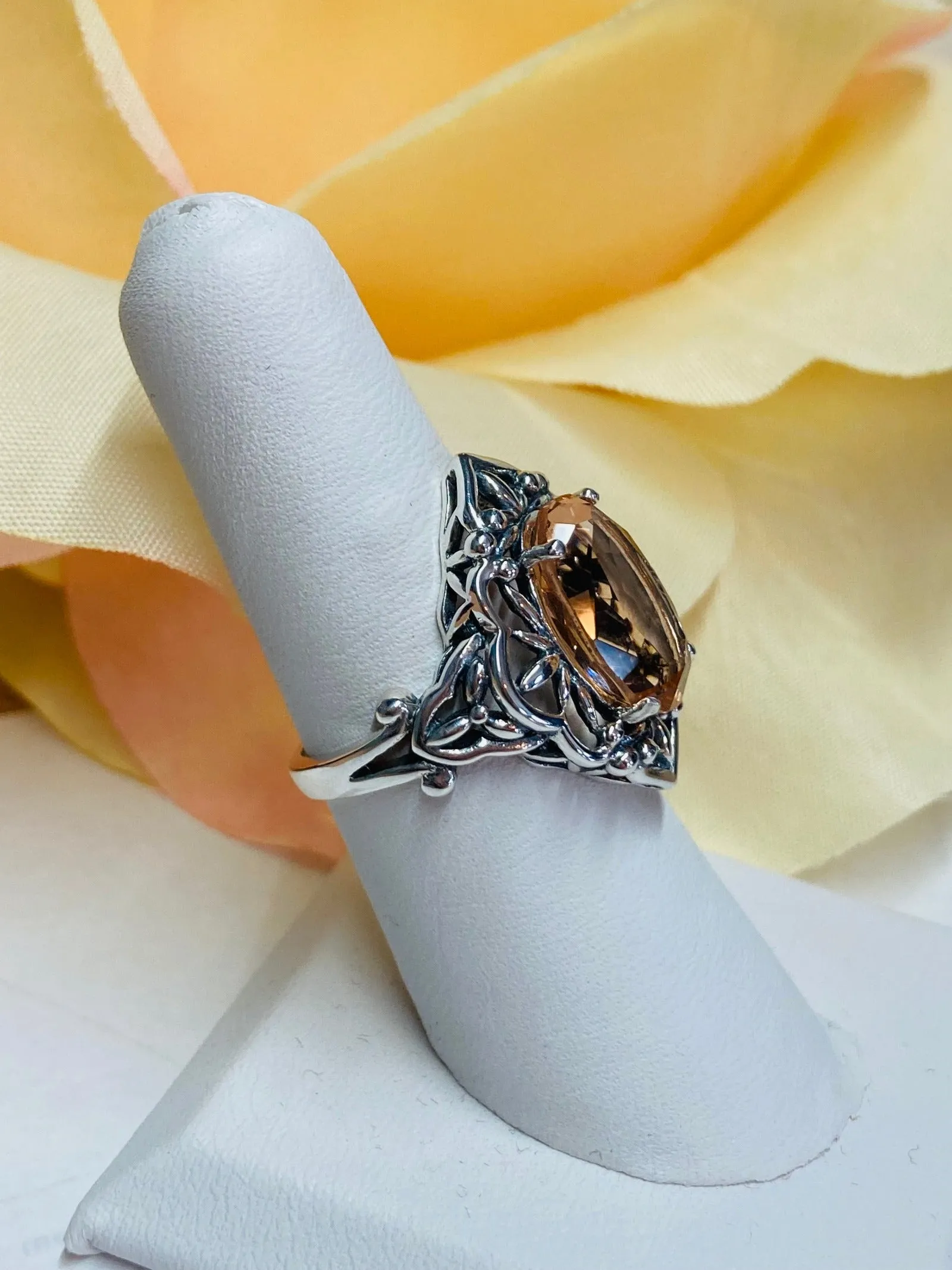 Peach Topaz Ring, Gothic Filigree Ring - Vintage Style Ring D98