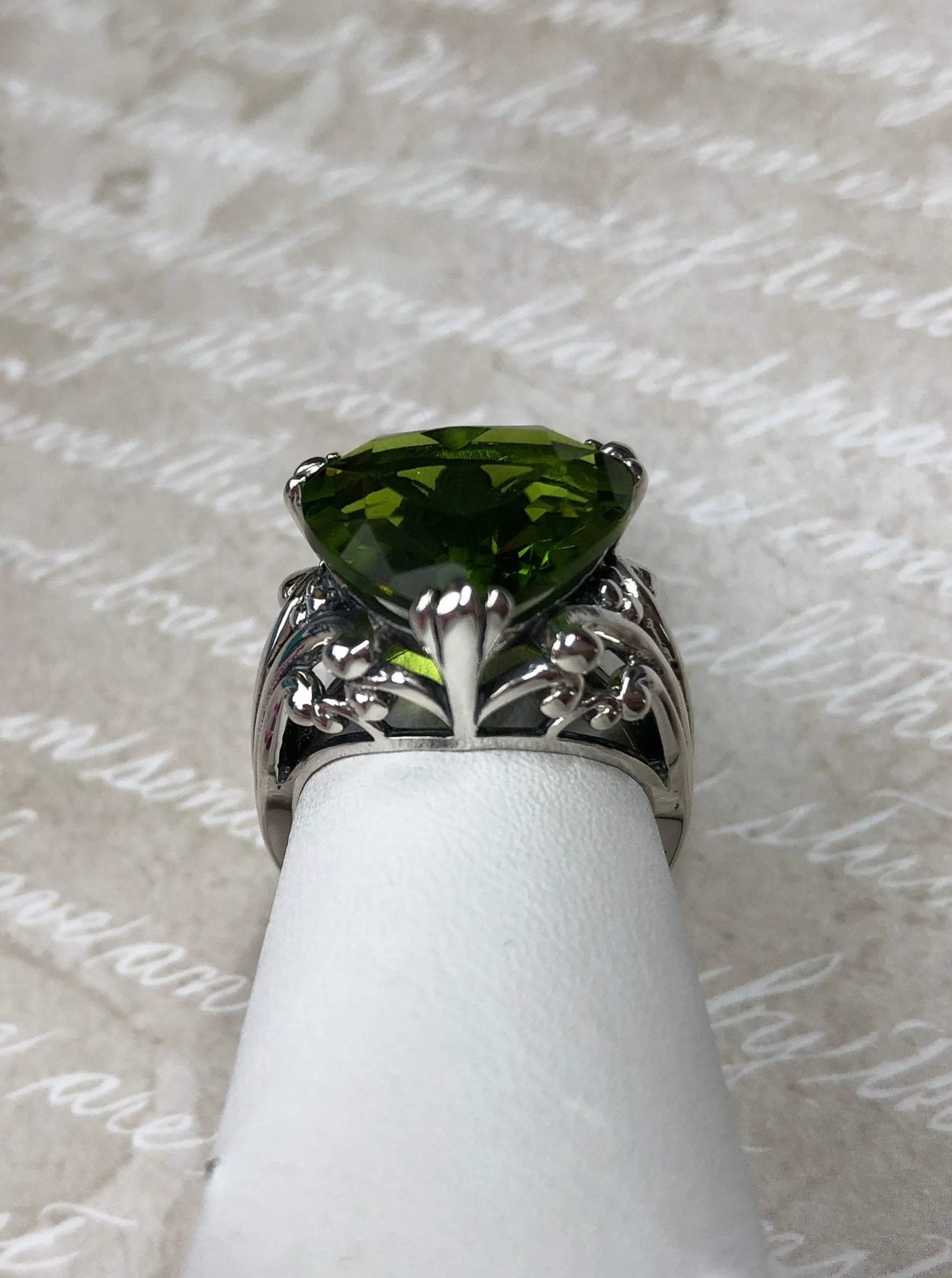 Peridot Heart Ring, Art Deco Jewelry #D213