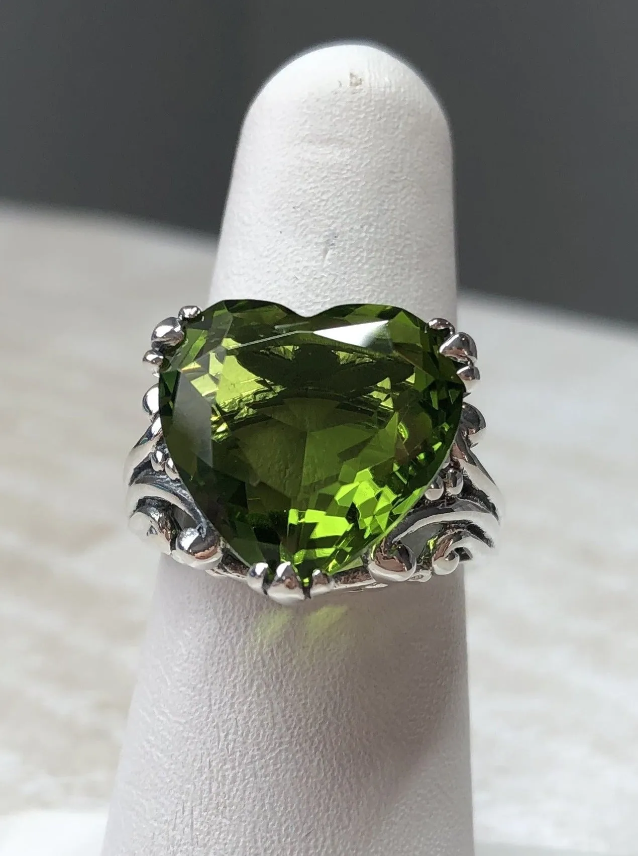 Peridot Heart Ring, Art Deco Jewelry #D213