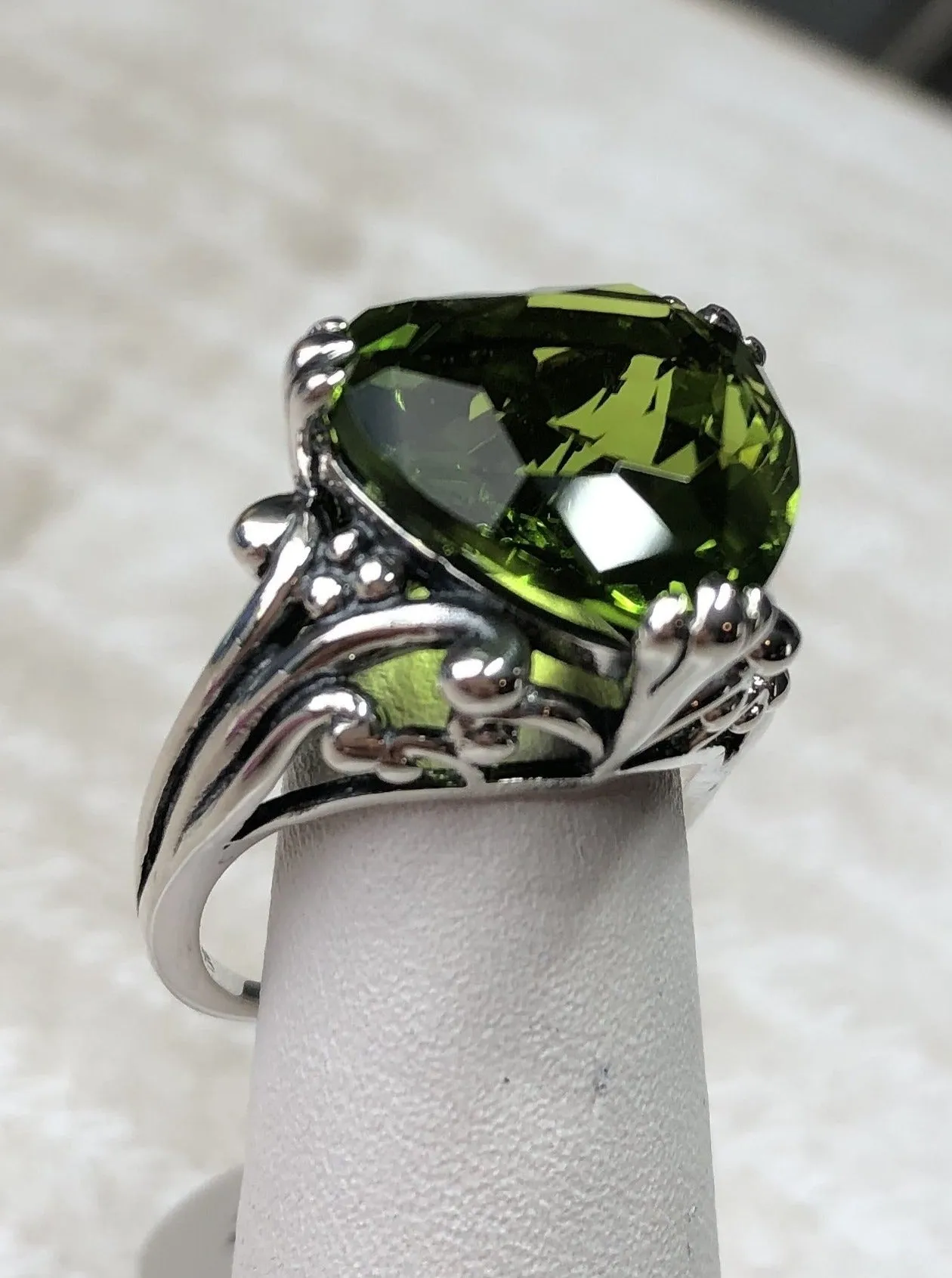 Peridot Heart Ring, Art Deco Jewelry #D213
