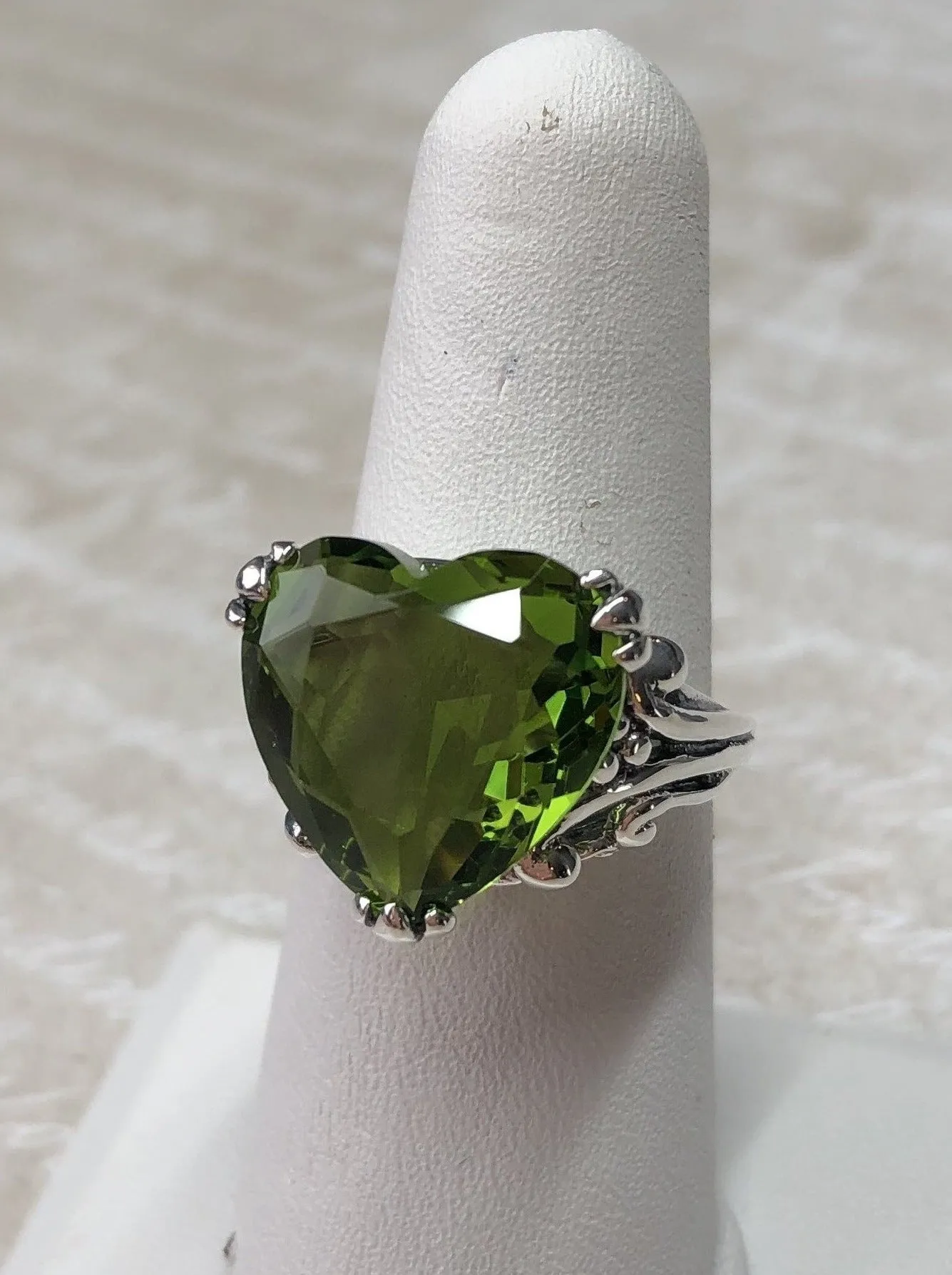 Peridot Heart Ring, Art Deco Jewelry #D213