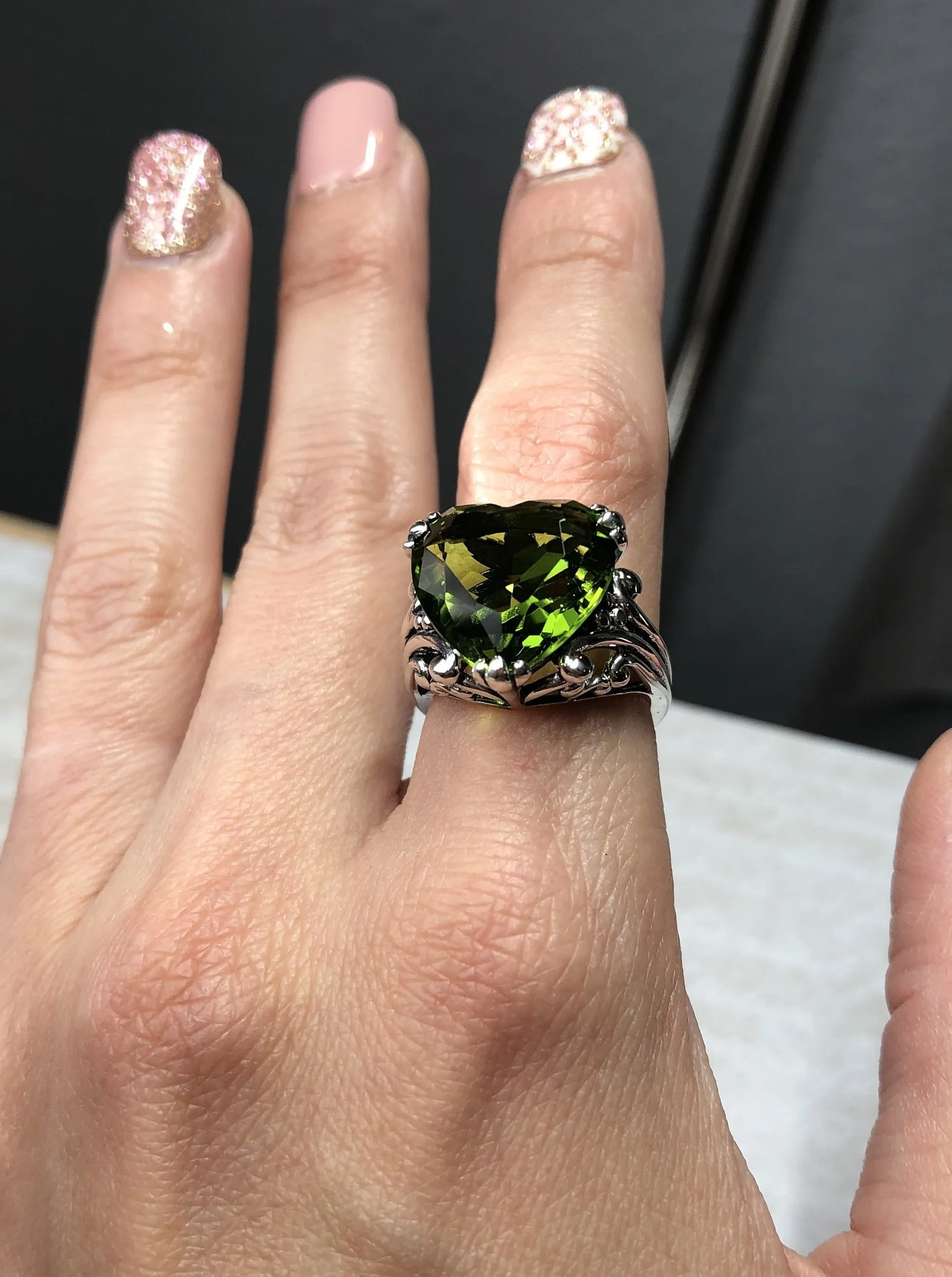 Peridot Heart Ring, Art Deco Jewelry #D213