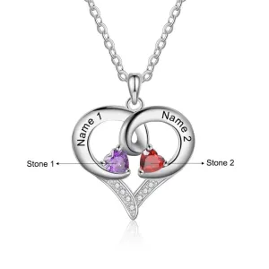 Personalized Cordate 2 Names 2 Birthstones Pendant