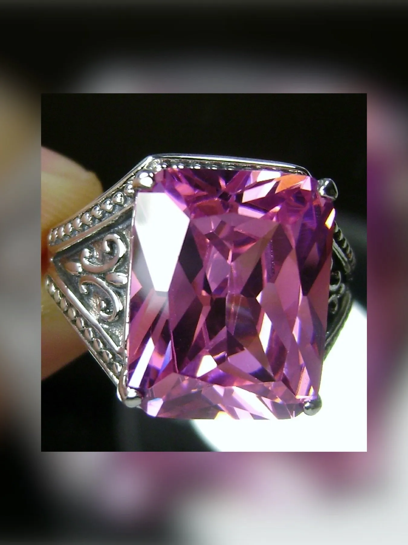 Pink CZ Ring, Renaissance Jewelry, Gothic Filigree #D131