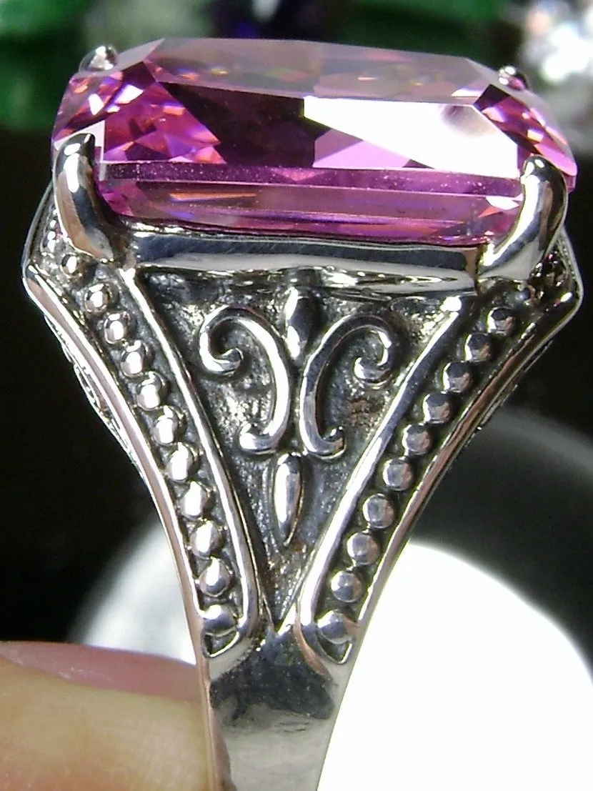 Pink CZ Ring, Renaissance Jewelry, Gothic Filigree #D131