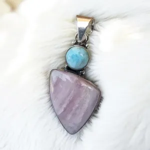 Pink Kunzite & Larimar Solid 925 Sterling Silver Pendant
