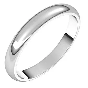 Platinum 3 mm Half Round Band Size 6