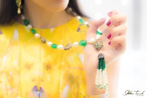 Preorder Pearl and Green Tassel Long Necklace