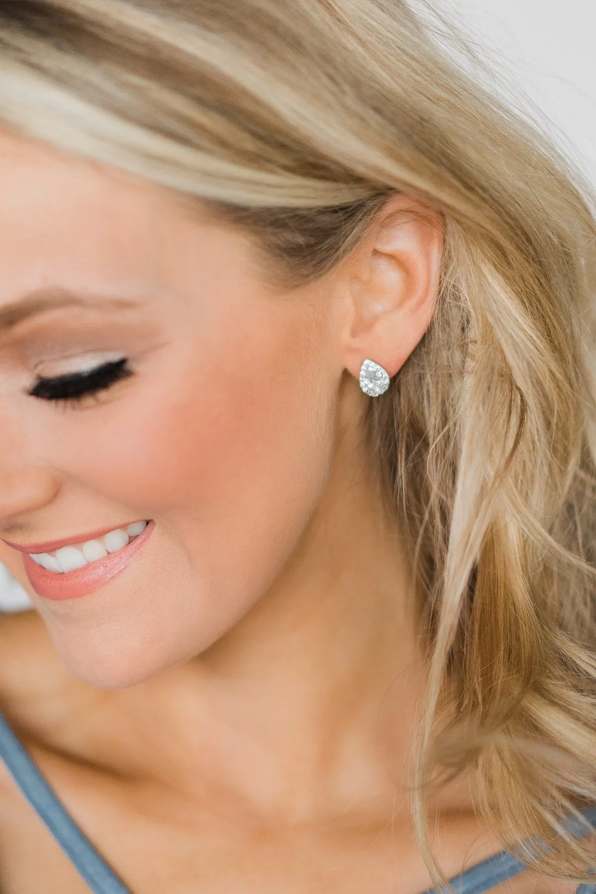 Pulse Perk ~ Silver Teardrop Diamond Stud Earrings
