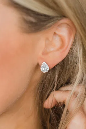 Pulse Perk ~ Silver Teardrop Diamond Stud Earrings