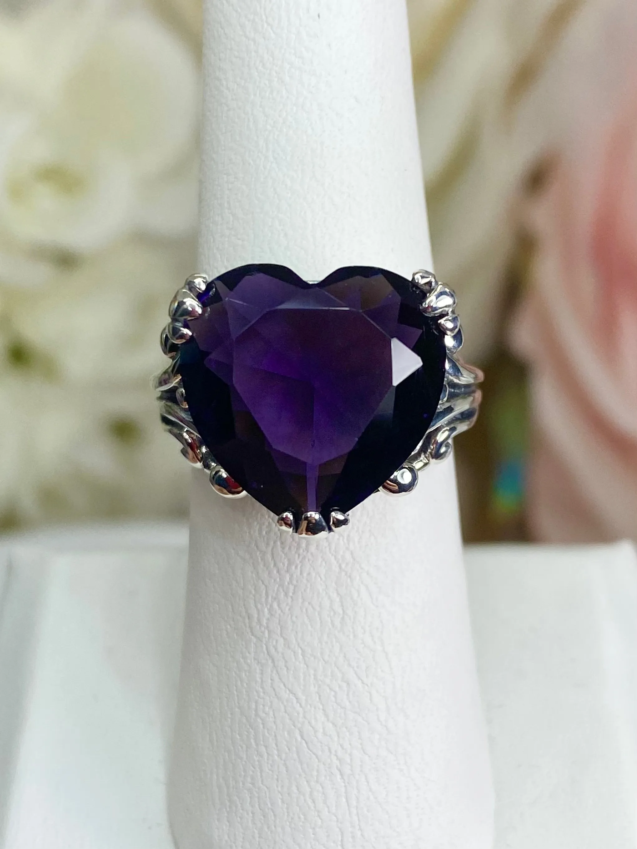 Purple Amethyst Heart Ring, Size 6,  Art Deco Jewelry Design#D213 - Ready to Ship