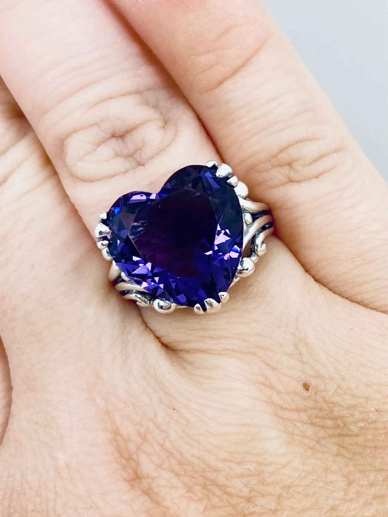 Purple Amethyst Heart Ring, Size 6,  Art Deco Jewelry Design#D213 - Ready to Ship