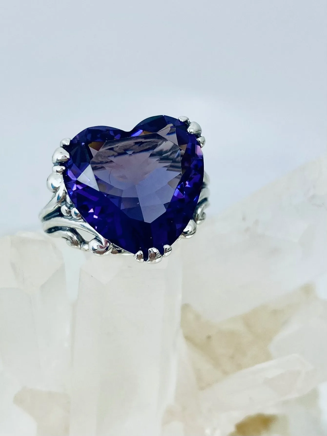 Purple Amethyst Heart Ring, Size 7,  Art Deco Jewelry Design#D213 - Ready to Ship