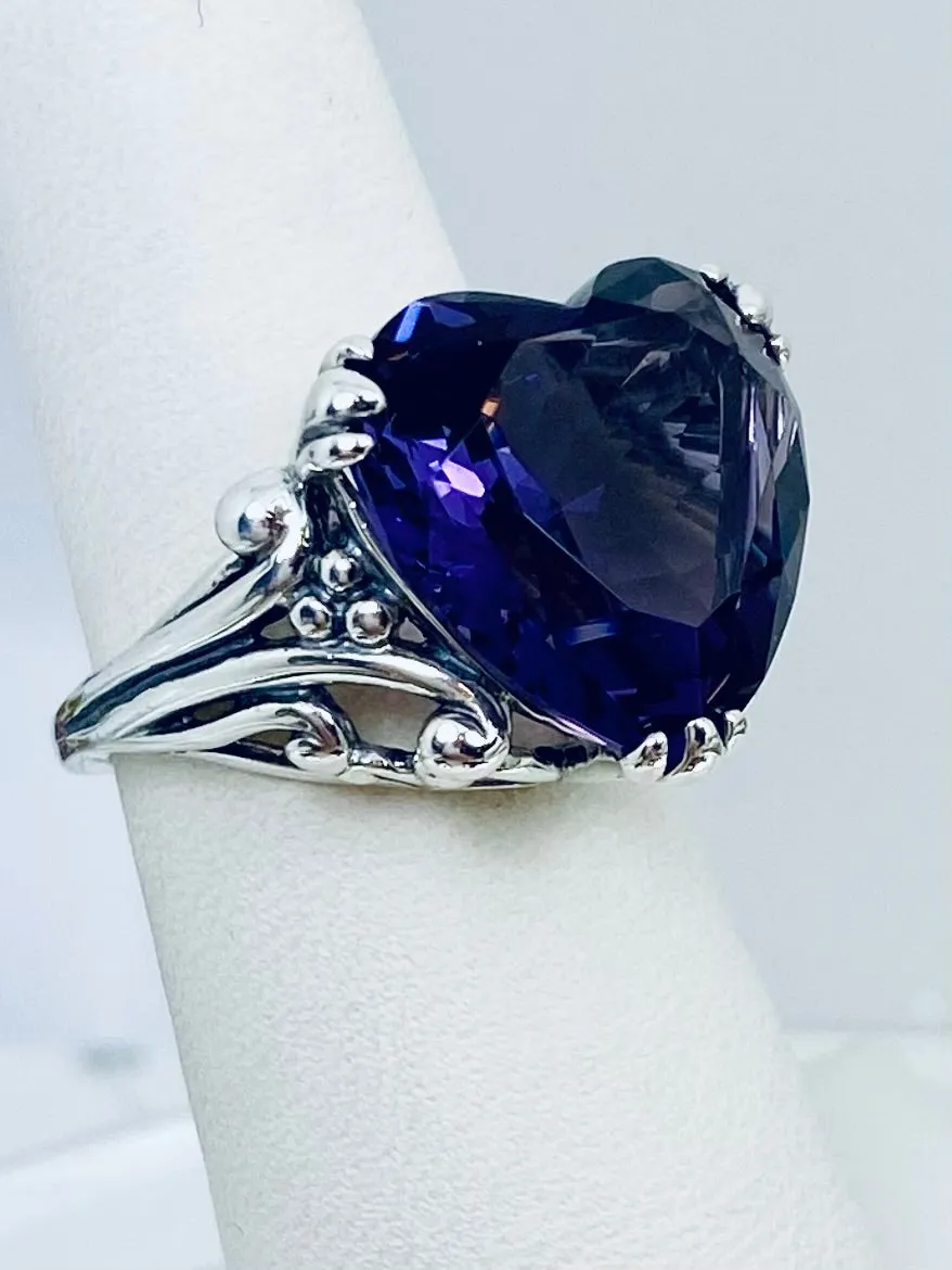 Purple Amethyst Heart Ring, Size 7,  Art Deco Jewelry Design#D213 - Ready to Ship