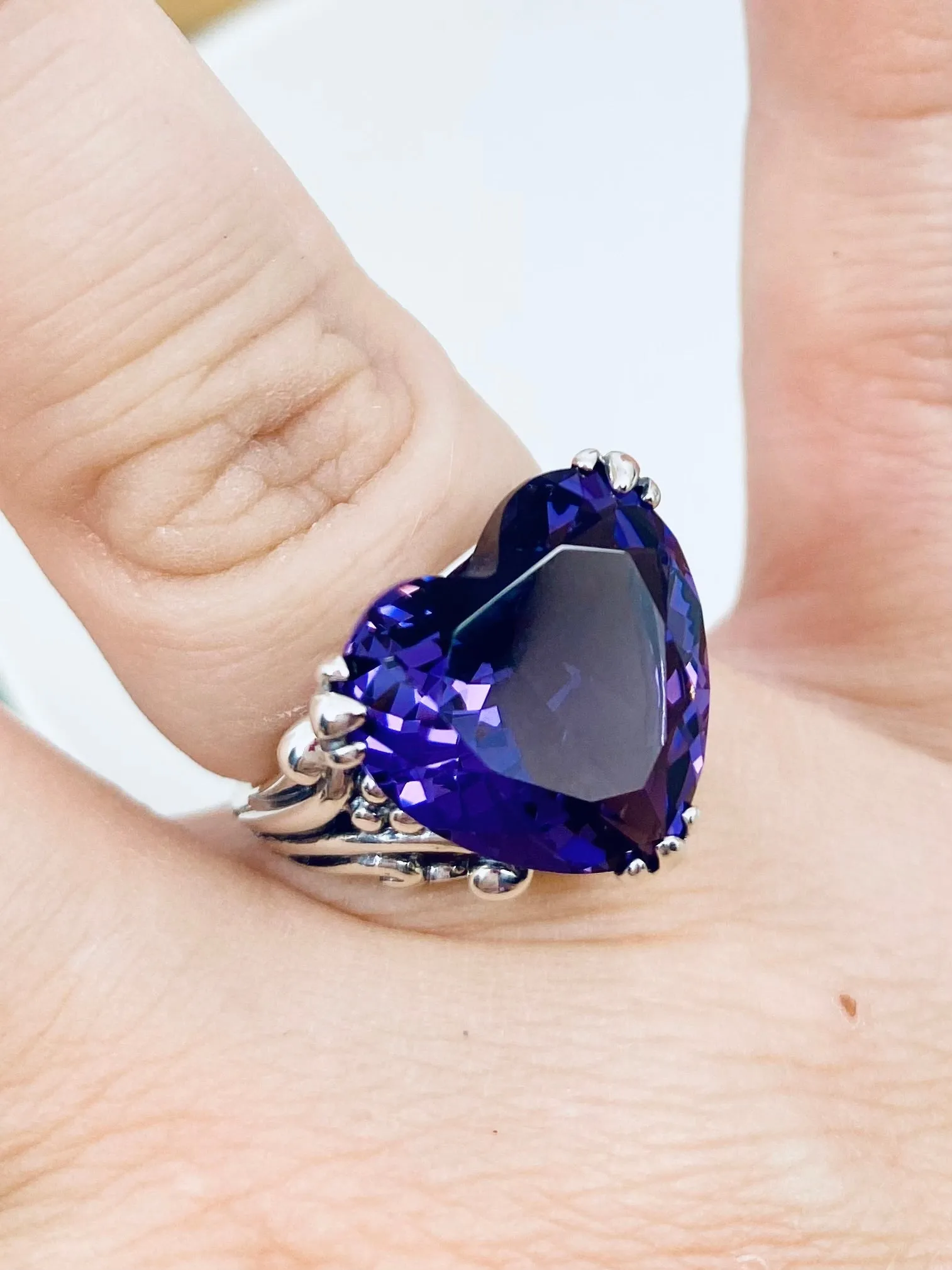 Purple Amethyst Heart Ring, Size 7,  Art Deco Jewelry Design#D213 - Ready to Ship