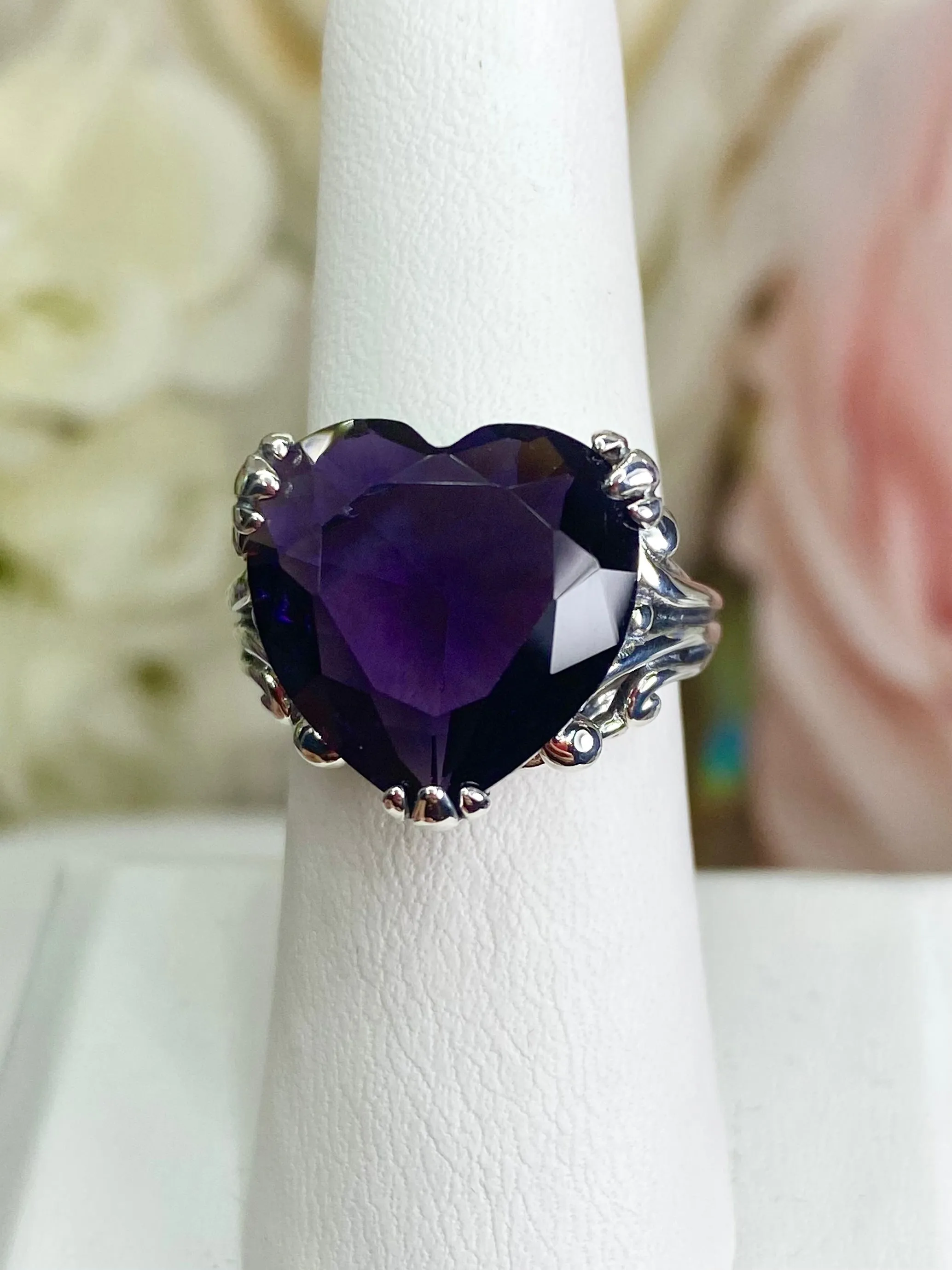 Purple Amethyst Heart Ring, Size 7,  Art Deco Jewelry Design#D213 - Ready to Ship