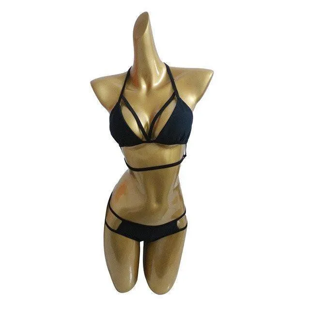 Push-Up Black Bandage Design Halter Bikini Swimsuit  TZ0007