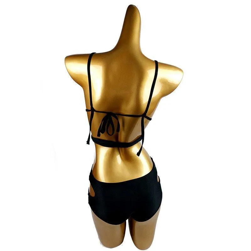 Push-Up Black Bandage Design Halter Bikini Swimsuit  TZ0007