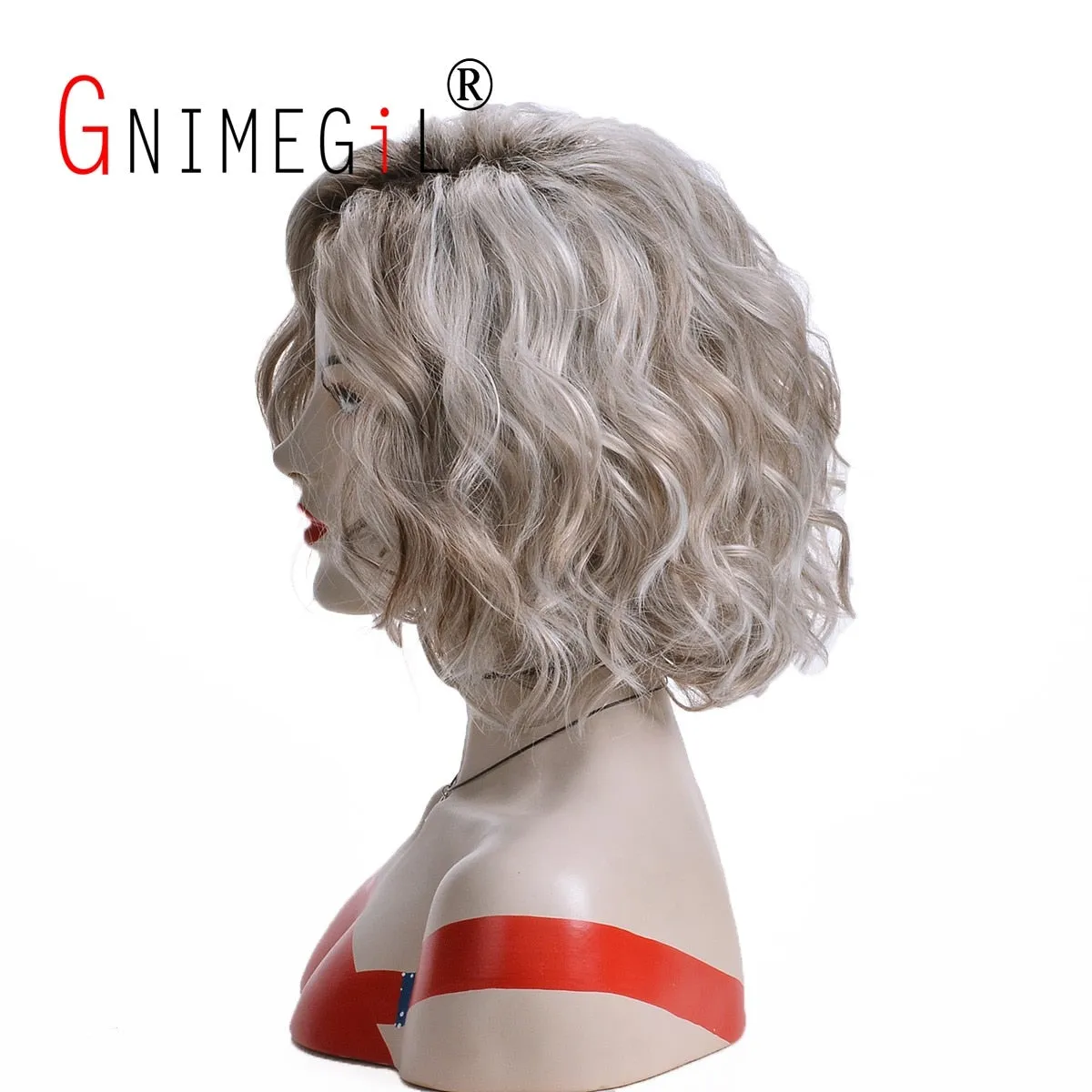 "Sandy"  Grey/ Silver Short Synthetic Curly Wavy Wigs with Dark Roots