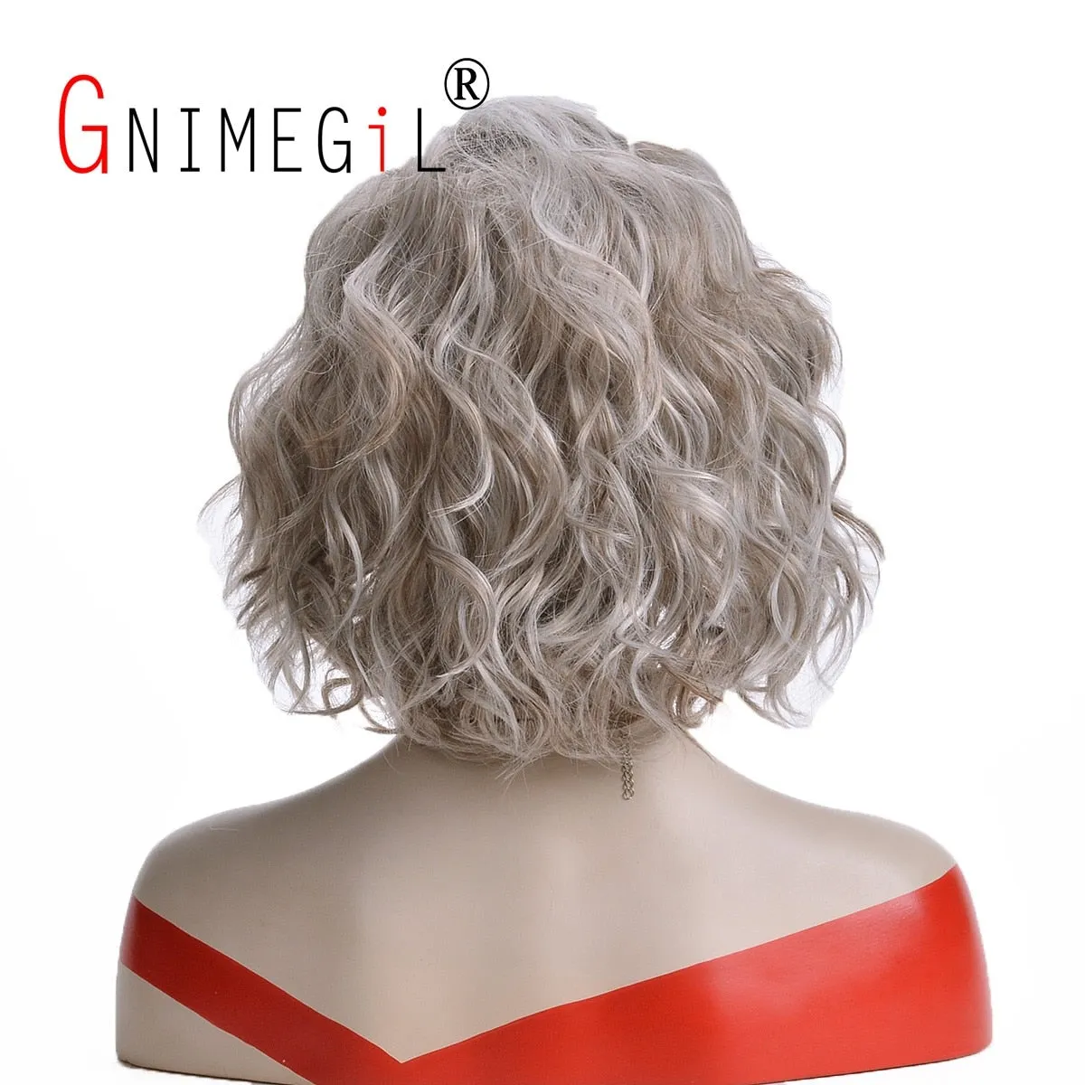 "Sandy"  Grey/ Silver Short Synthetic Curly Wavy Wigs with Dark Roots