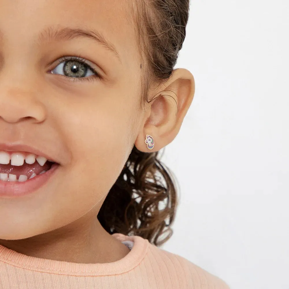 Rainbow Mane Unicorn Little Girl's Stud Earring