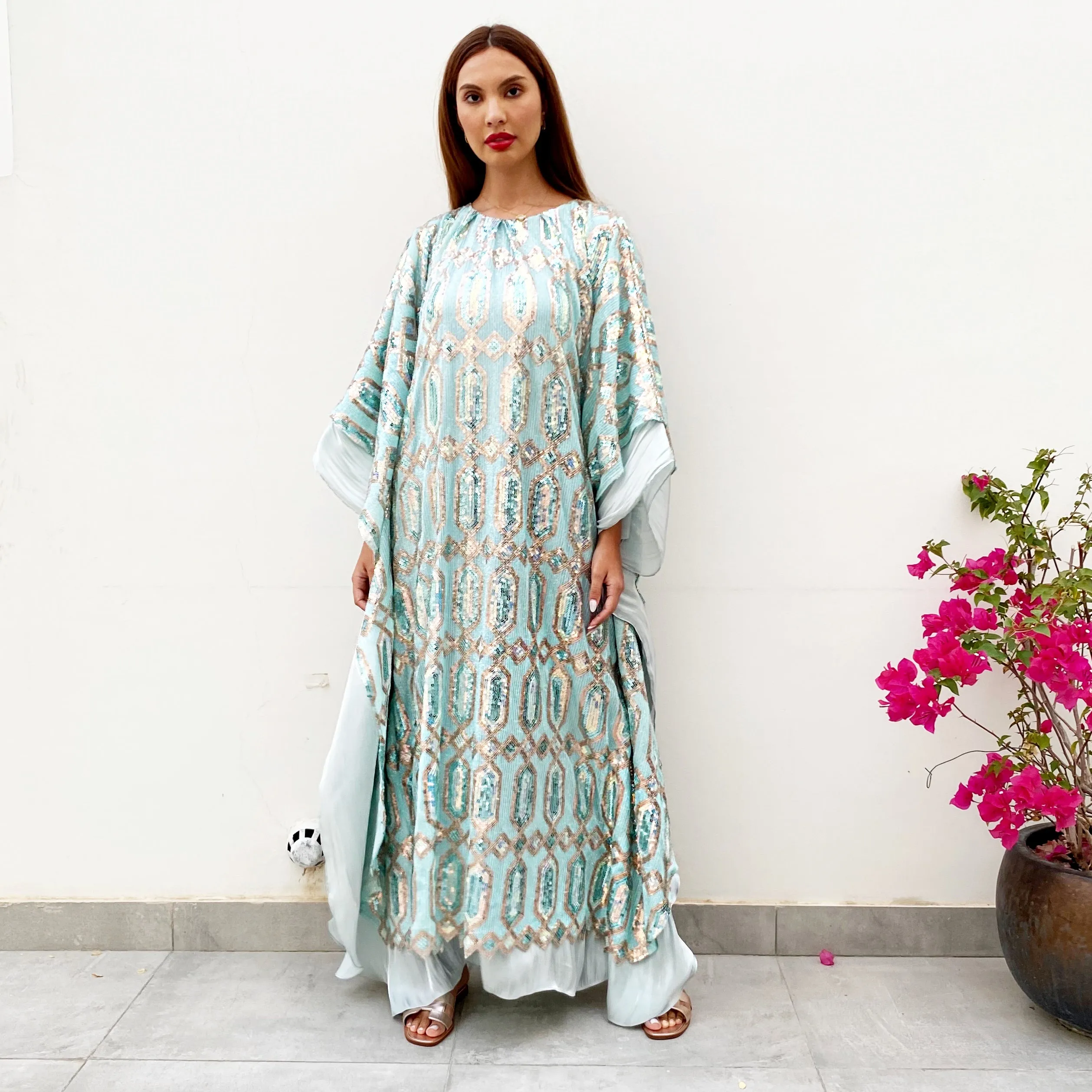 RAM21  AQUA GOLD SEQUINS KAFTAN