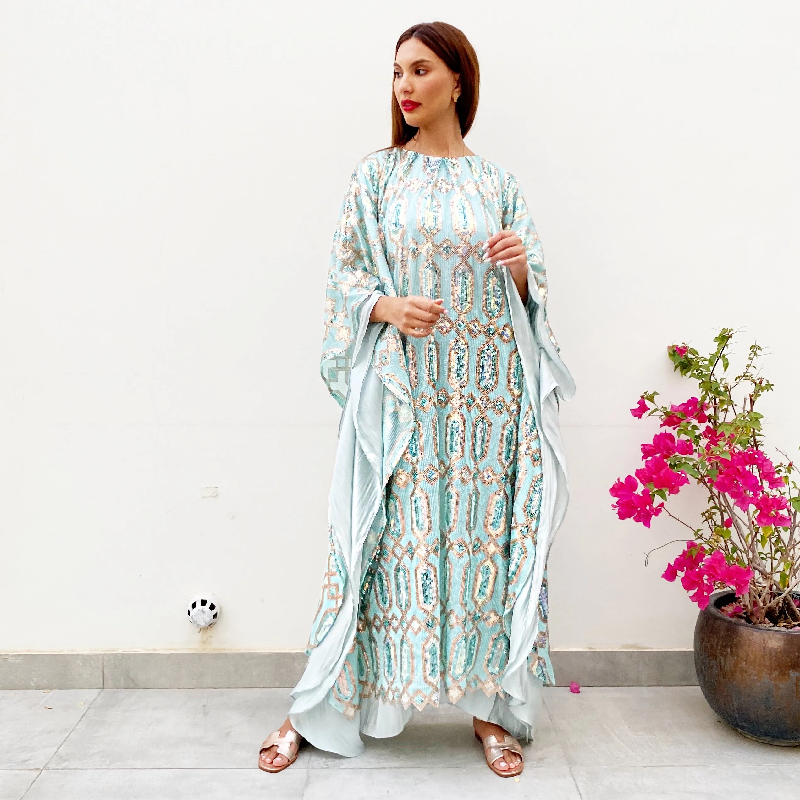 RAM21  AQUA GOLD SEQUINS KAFTAN