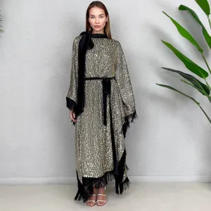 RAM22 GOLD SEQUINS KAFTAN WITH FRINGE