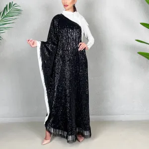 RAM22 ONE SHOULDER BLACK SEQUINS DRESS