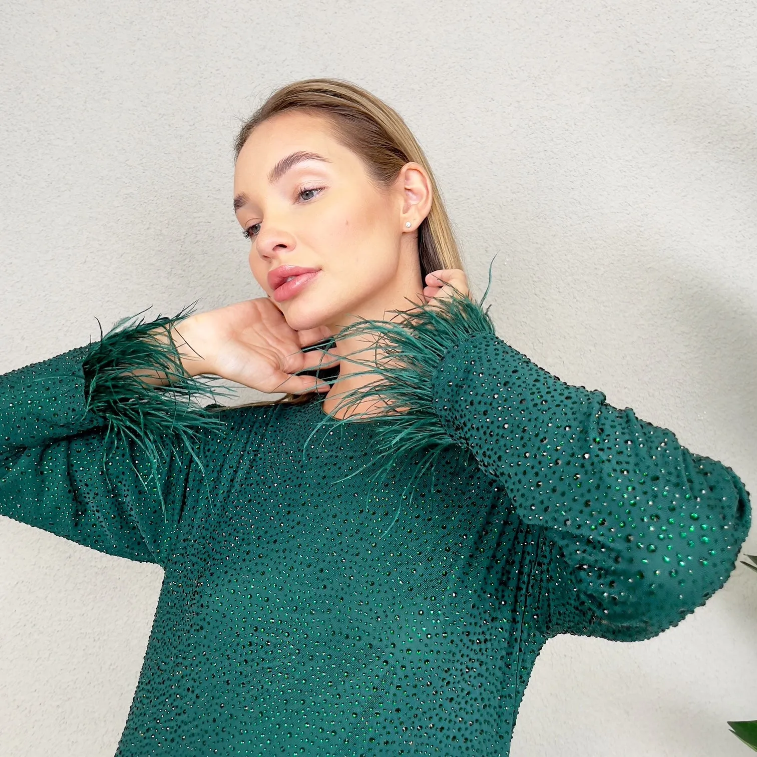 RAM23 LAMIS EMERALD CRYSTAL  MESH DRESS