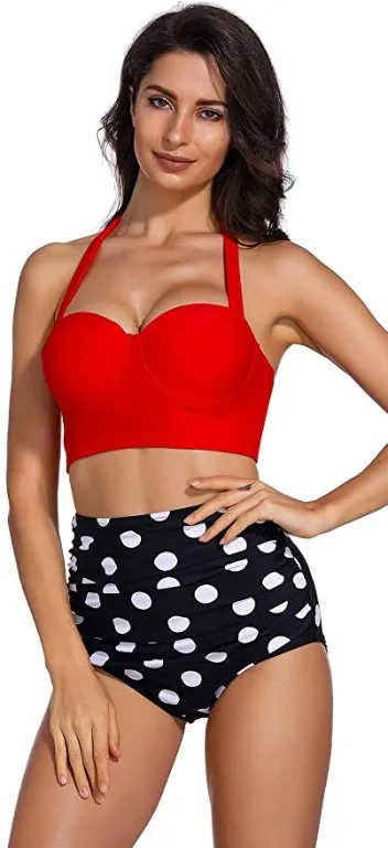 Red Swimsuit Top Vintage Style Bikini Top Only Large